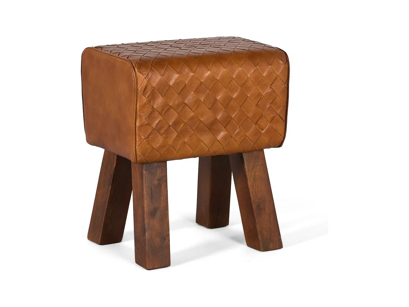 Tabouret recouvert de cuir naturel et pieds en manguier massif