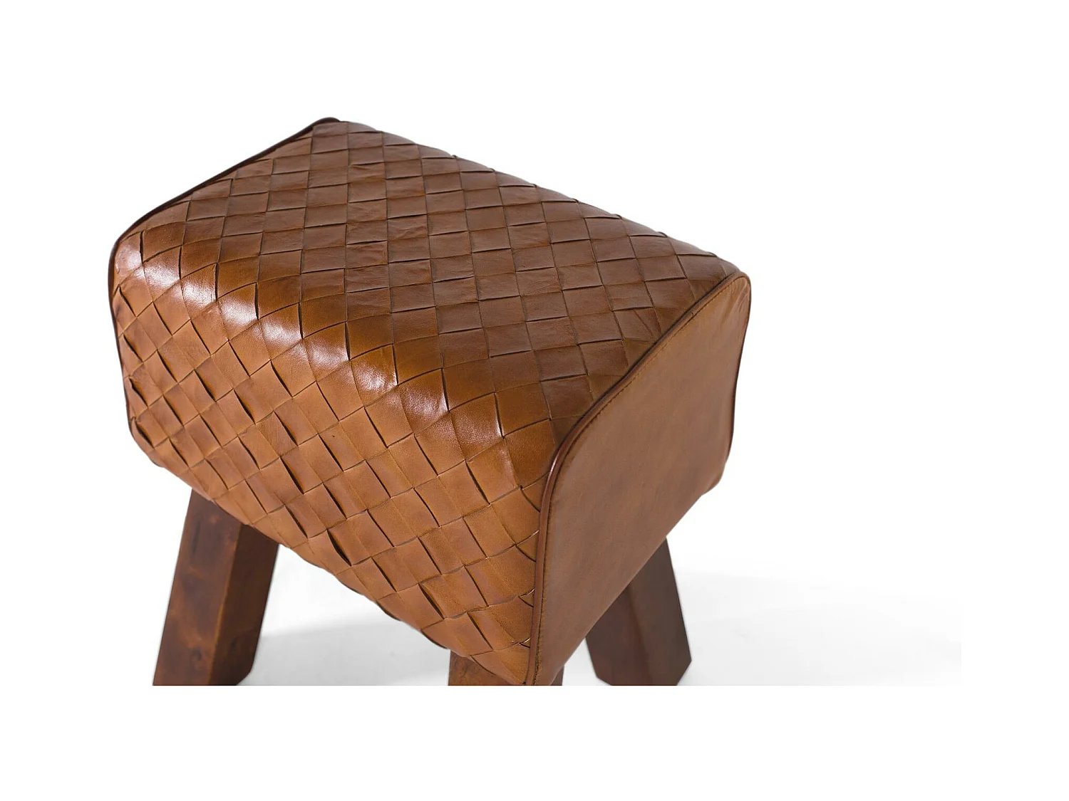 Tabouret recouvert de cuir naturel et pieds en manguier massif