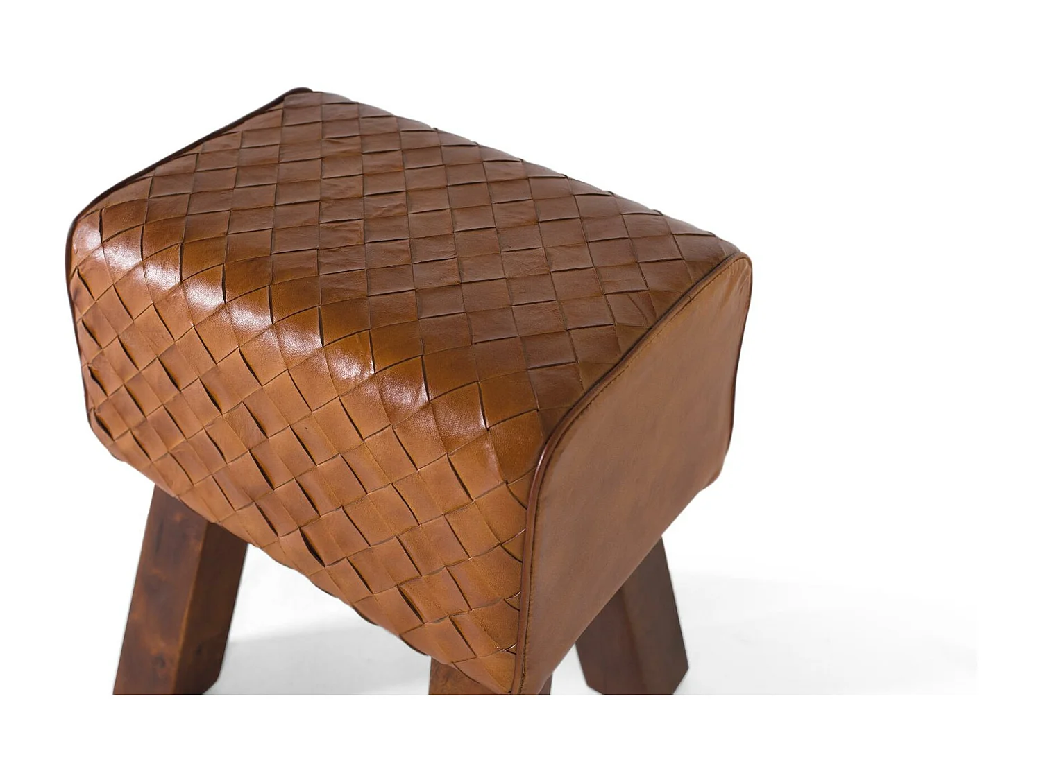 Herstelde kruk van natuurlijk leer en poten van massief manguier