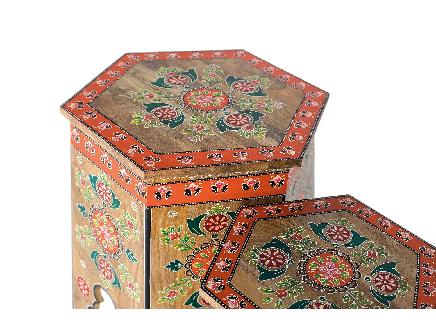Tabouret en bois de manguier, grand modèle 48 cm, tabouret en bois de manguier, petit modèle 37 cm, style ethnique artisanal - 50 x 48 x 48 cm