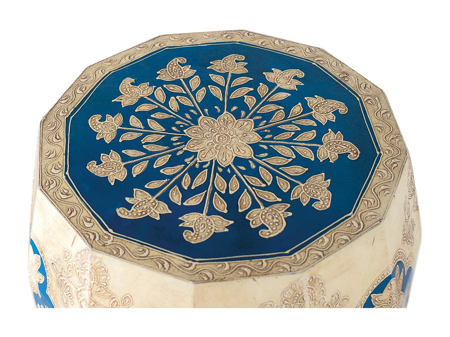 Tabouret de style ethnique en bois de manguier et peint à la main