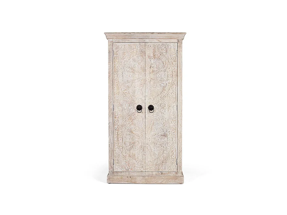 Armoire en bois de manguier 90 cm, style ethnique colonial sculpté - 166 x 90 x 40