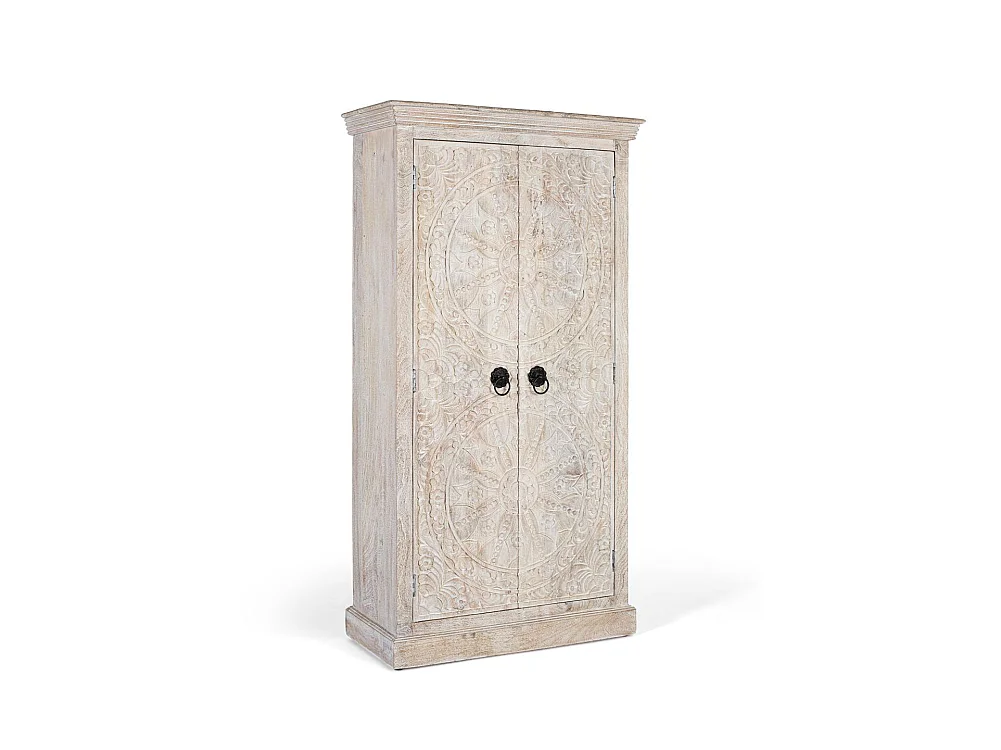 Armoire en bois de manguier 90 cm, style ethnique colonial sculpté - 166 x 90 x 40