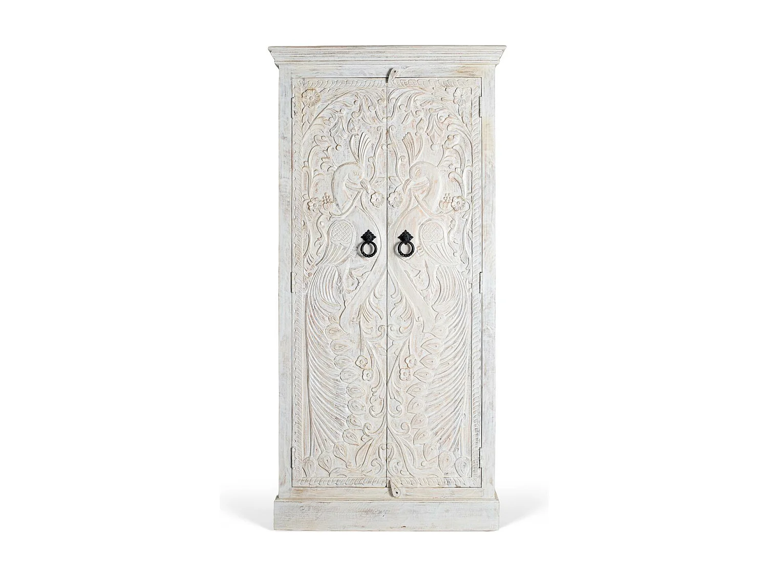 Armoire en bois de manguier avec portes sculptées de style ethnique