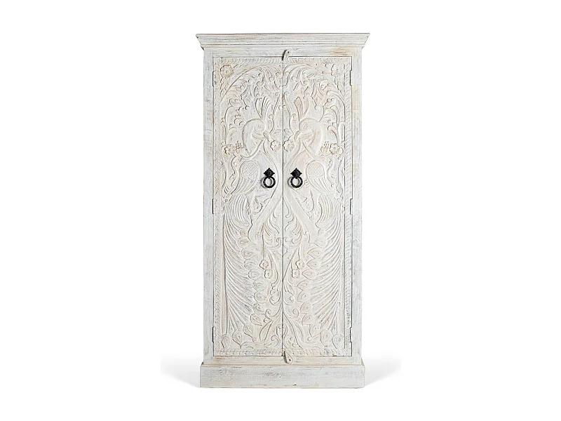 Armoire en bois de manguier avec portes sculptées de style ethnique