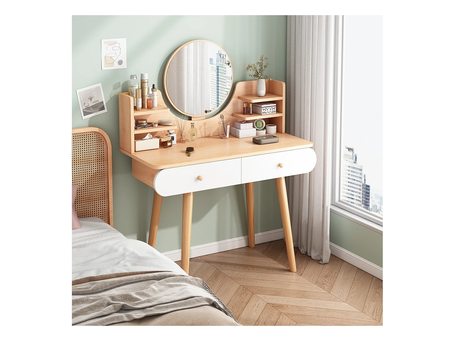 Coiffeuse avec miroir grand, bois, loft