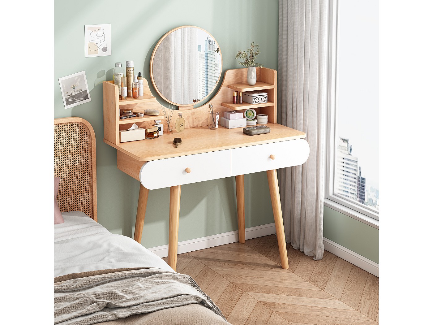 Coiffeuse avec miroir grand, bois, loft