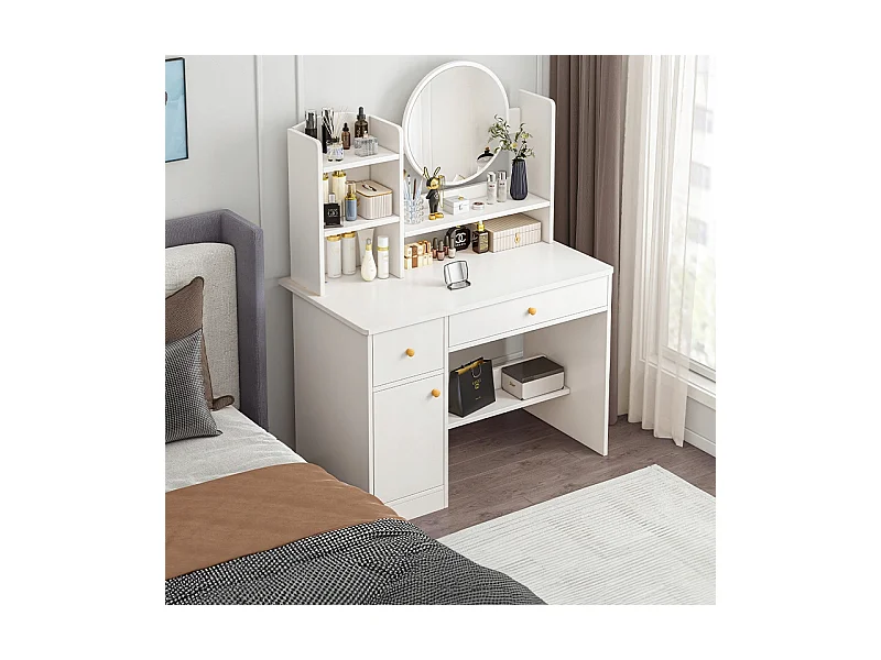 Coiffeuse, avec miroir et tiroirs, blanc, style scandinave