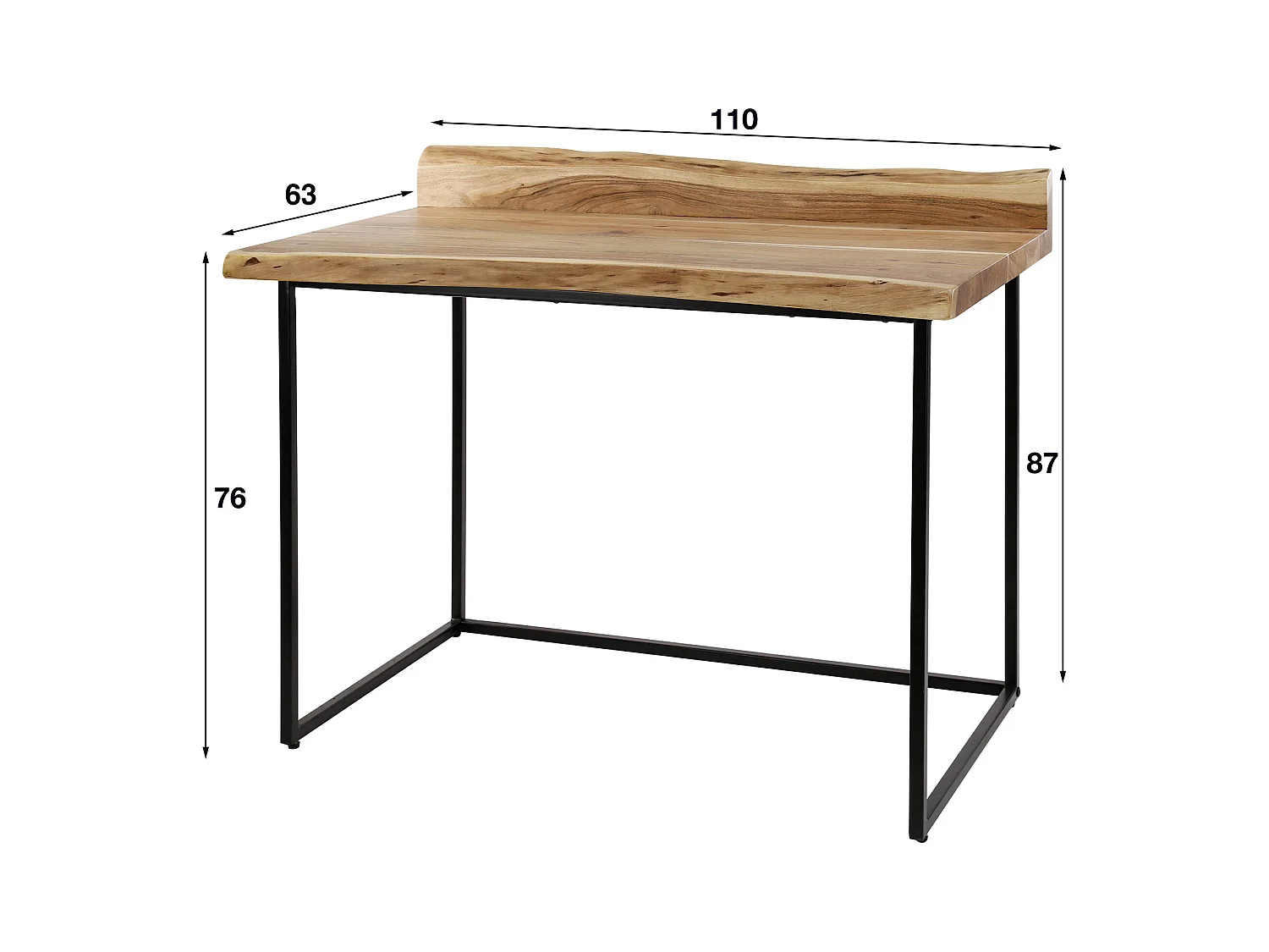 Bureau Live Edge - 110x60x76 - Bois - Piètement métal - Marron