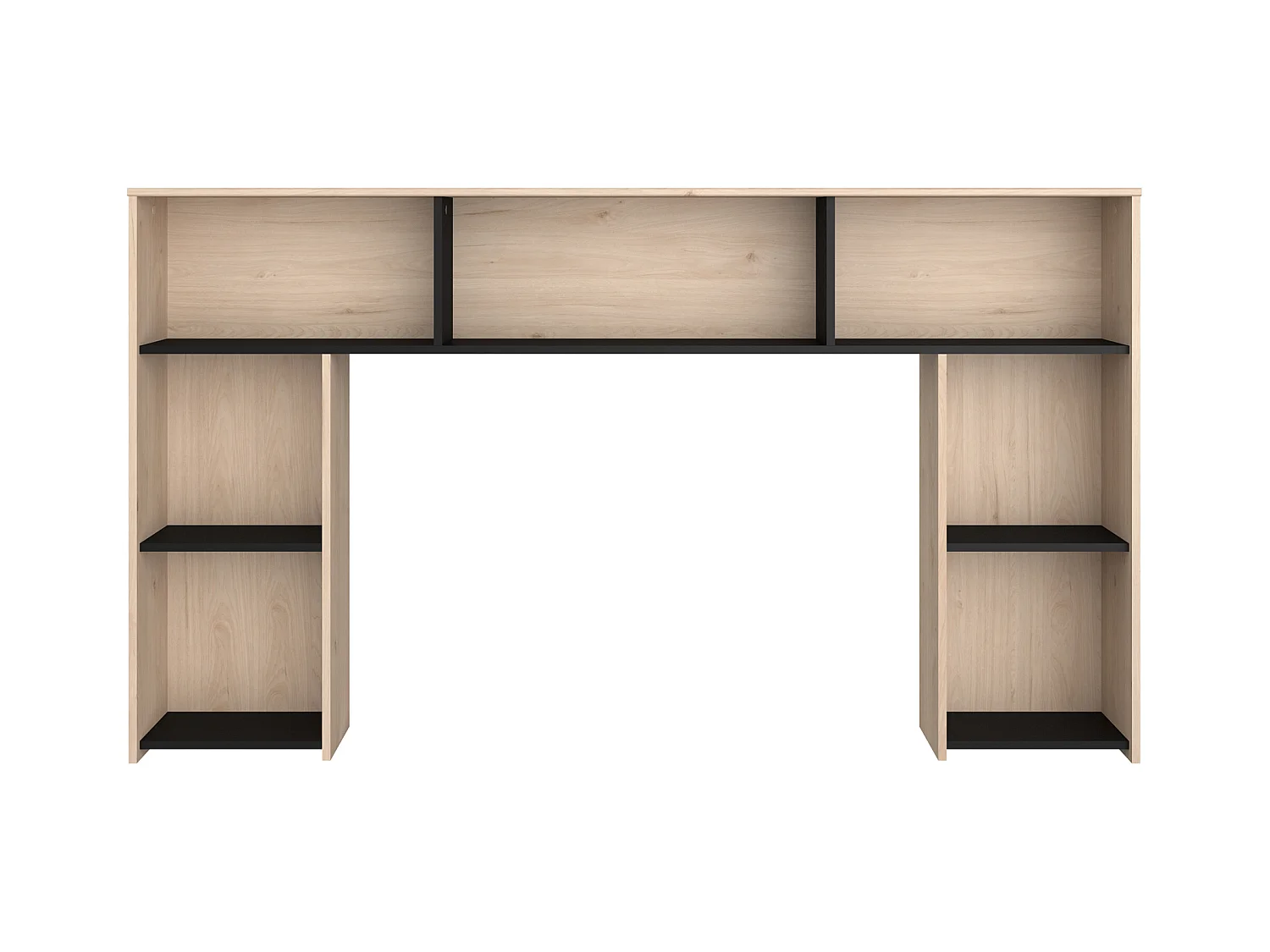 Lit 120 x 190/200 cm avec tête de lit et rangements - Coloris : Naturel et noir - KINSELIA