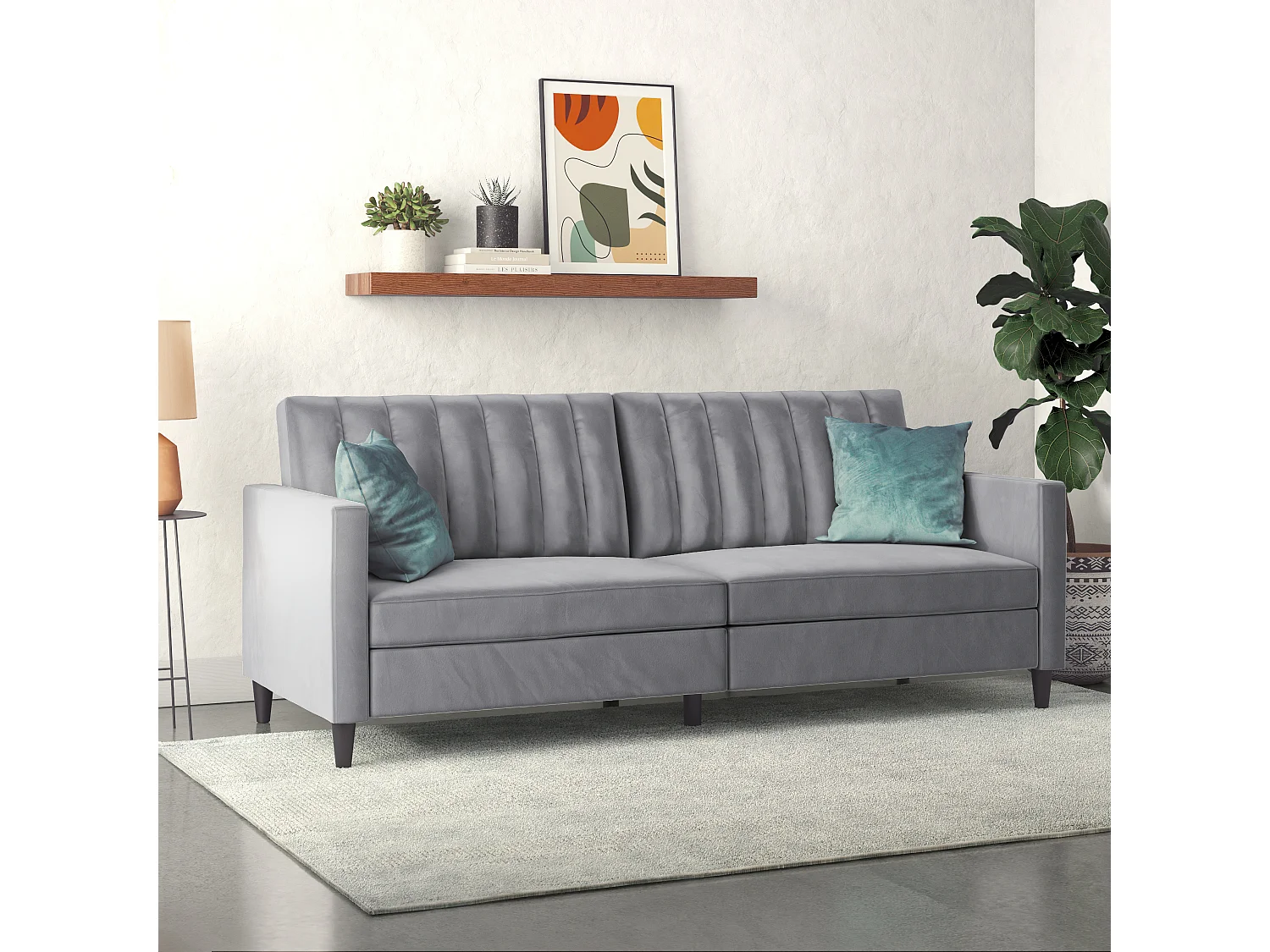 Celine | Canapé convertible 3 places en velours gris