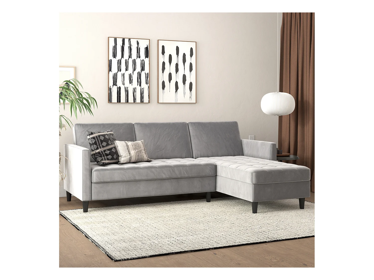 Presley | Canapé-lit 3 places avec méridienne en velours gris