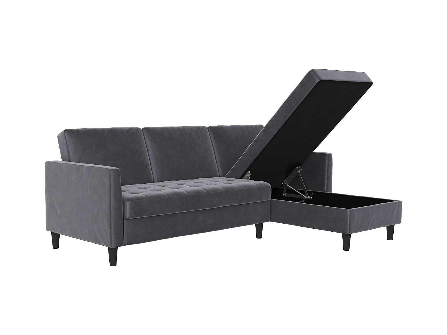 Presley | Canapé lit 3 places avec méridienne en velours anthracite