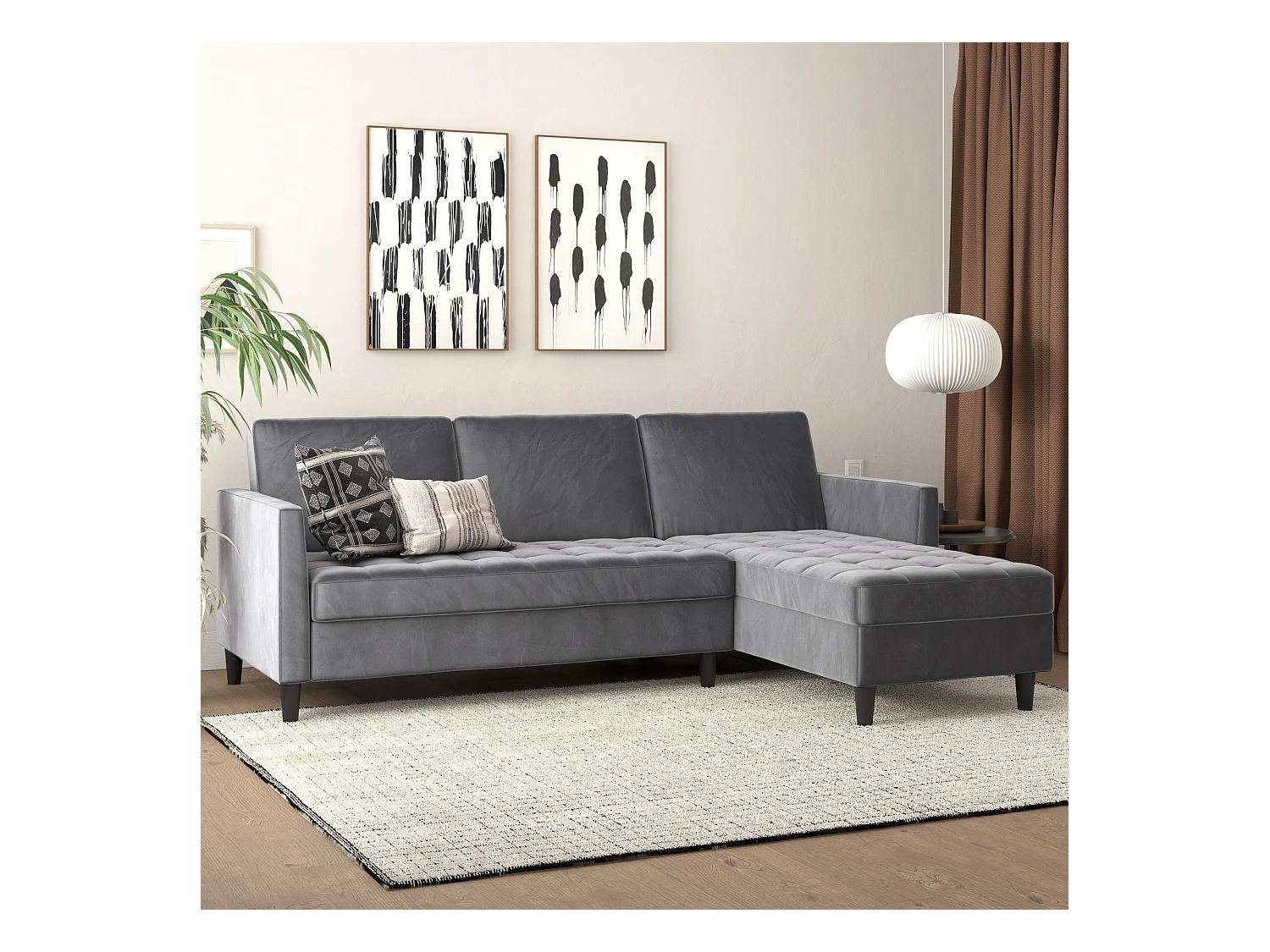 3-zits hoekslaapbank met opbergruimte in antraciet fluweel