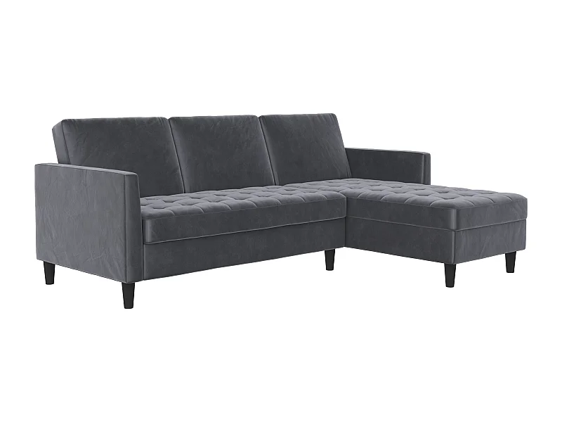 Presley | Canapé lit 3 places avec méridienne en velours anthracite