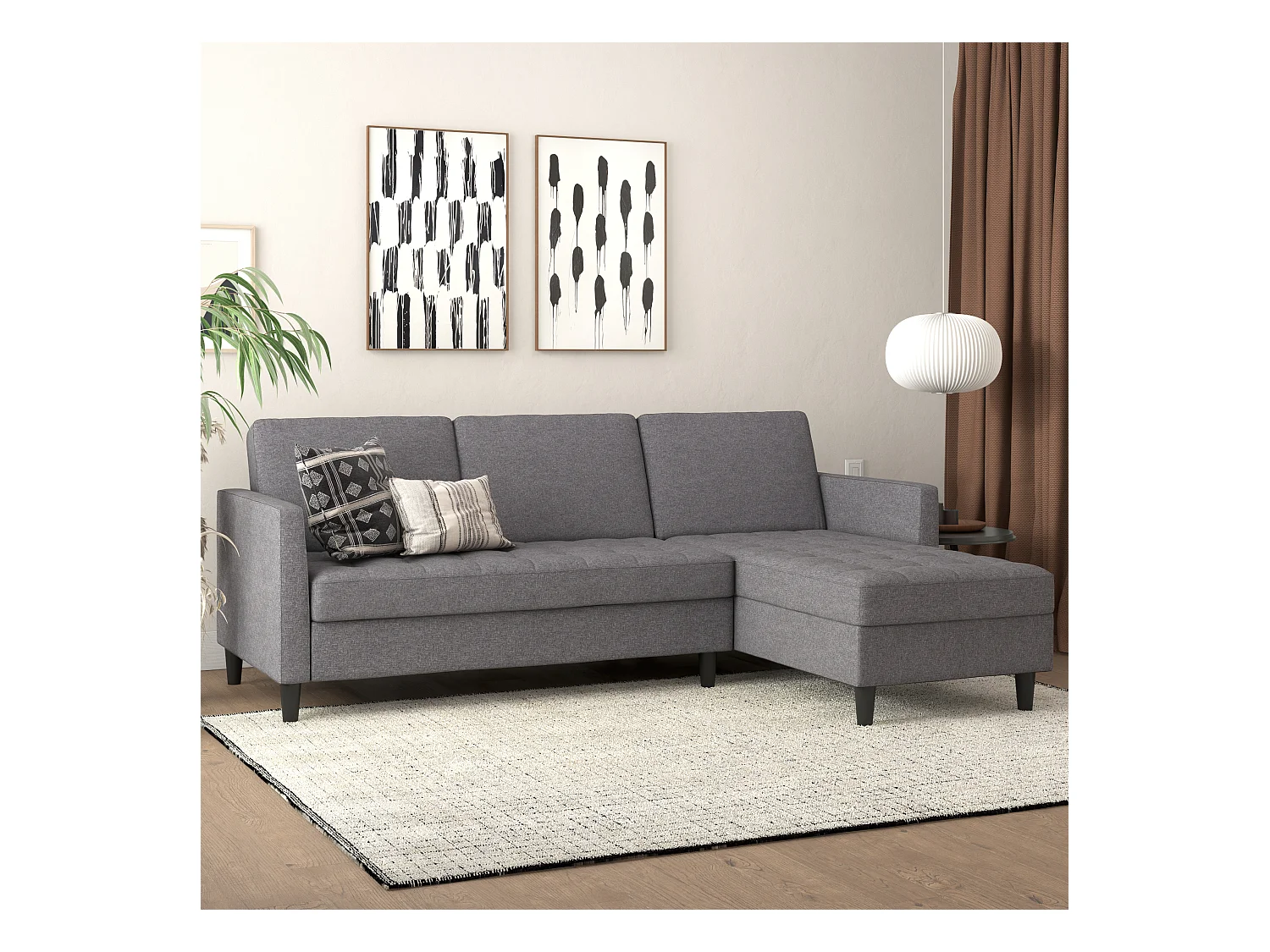 Presley | Canapé lit 3 places avec méridienne en lin gris