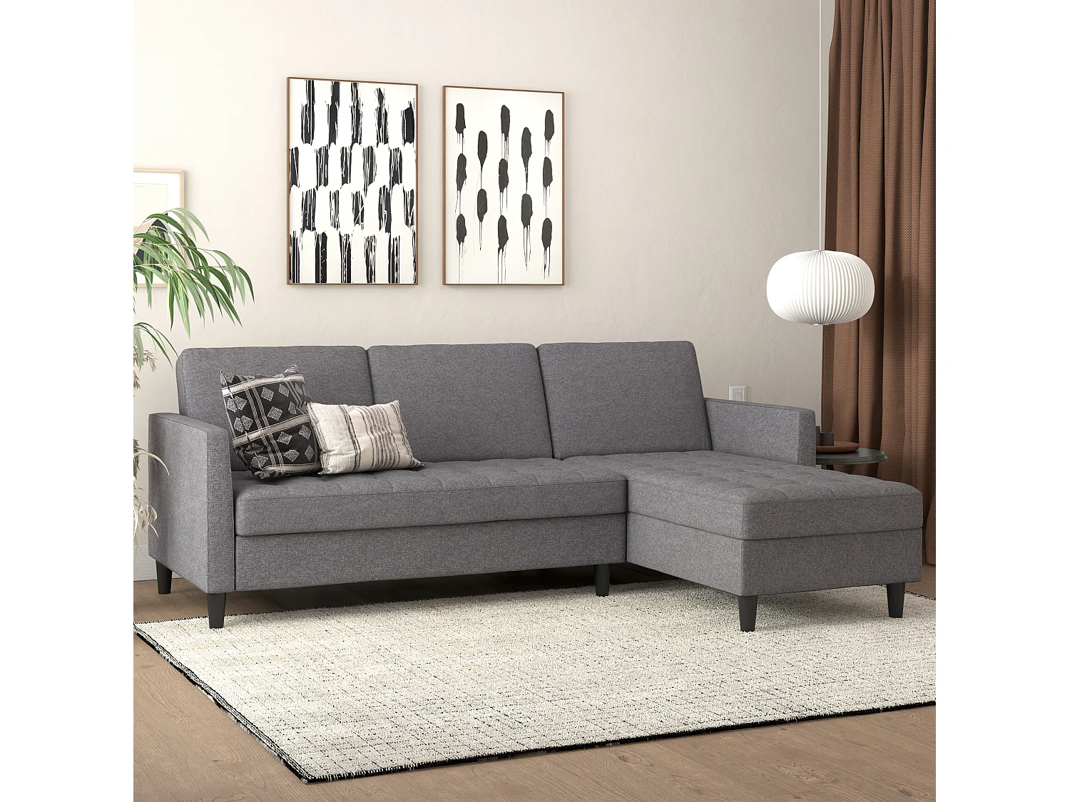 Presley | Canapé lit 3 places avec méridienne en lin gris