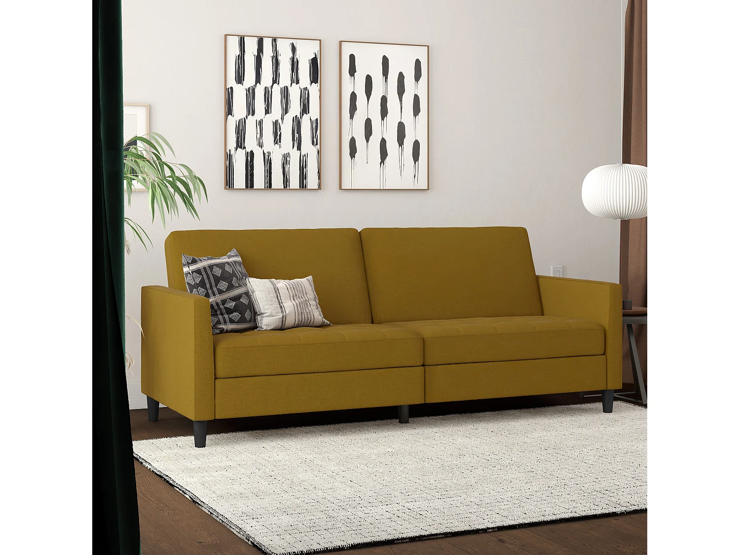 Presley | Canapé convertible 3 places en lin curry