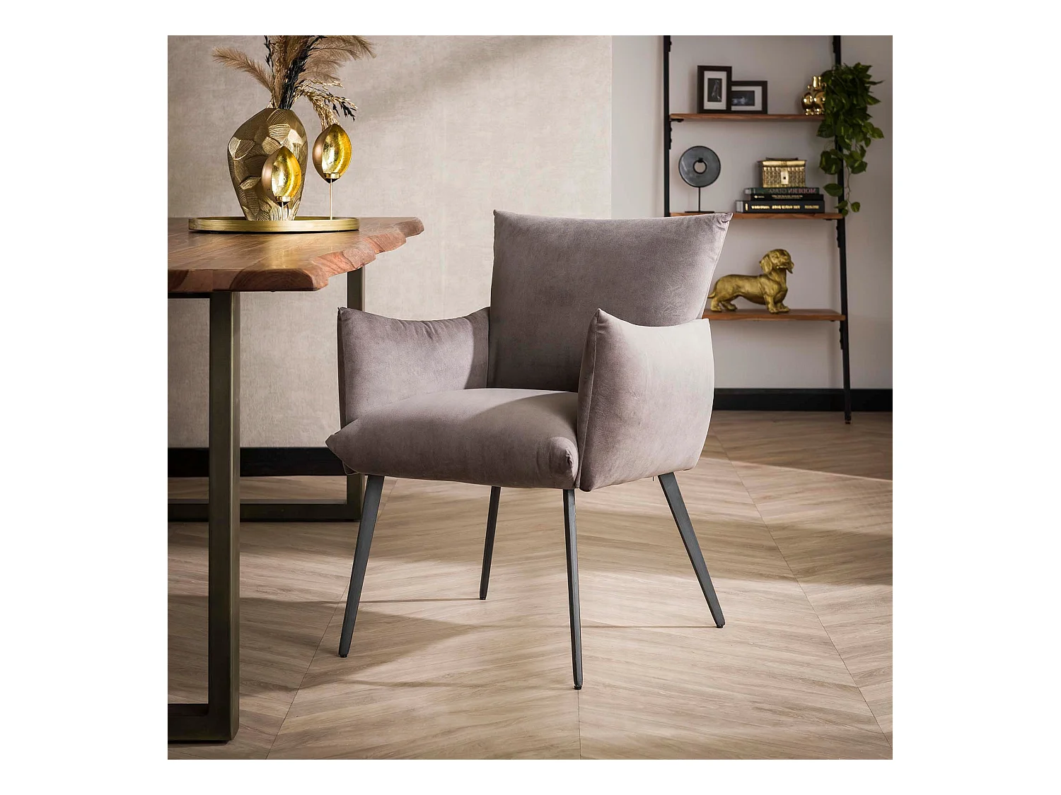 Fauteuil de salle à manger Lobby - Velours Anthracite