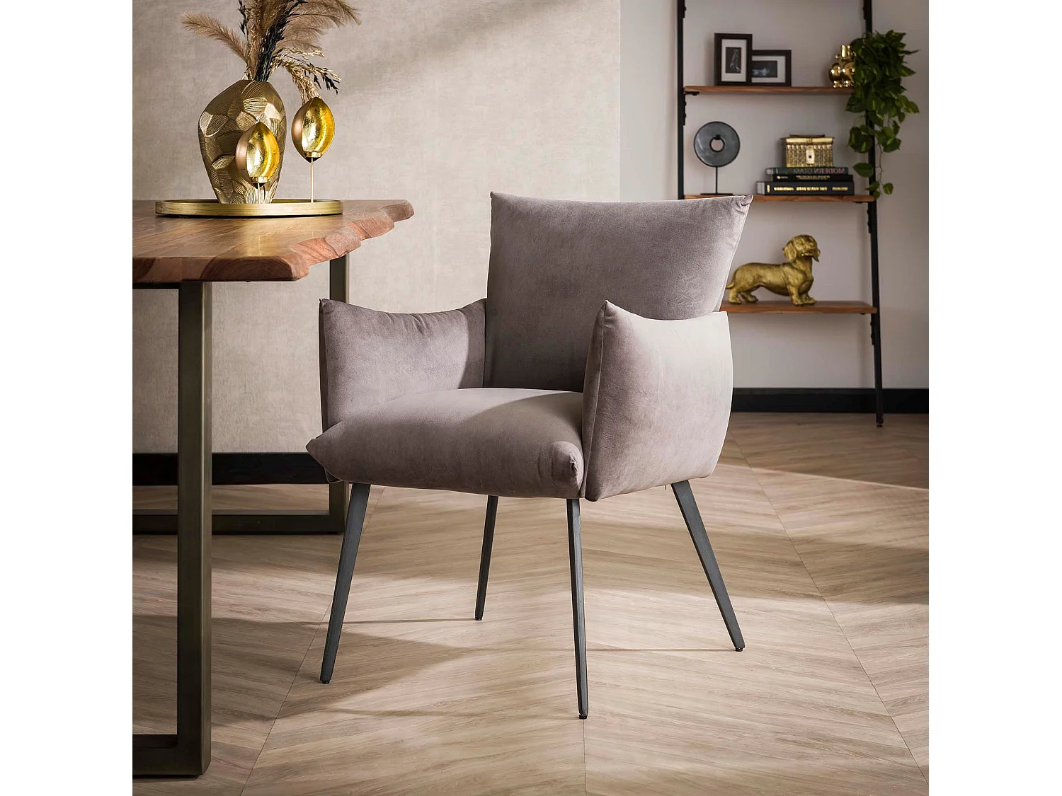 Fauteuil de salle à manger Lobby - Velours Anthracite