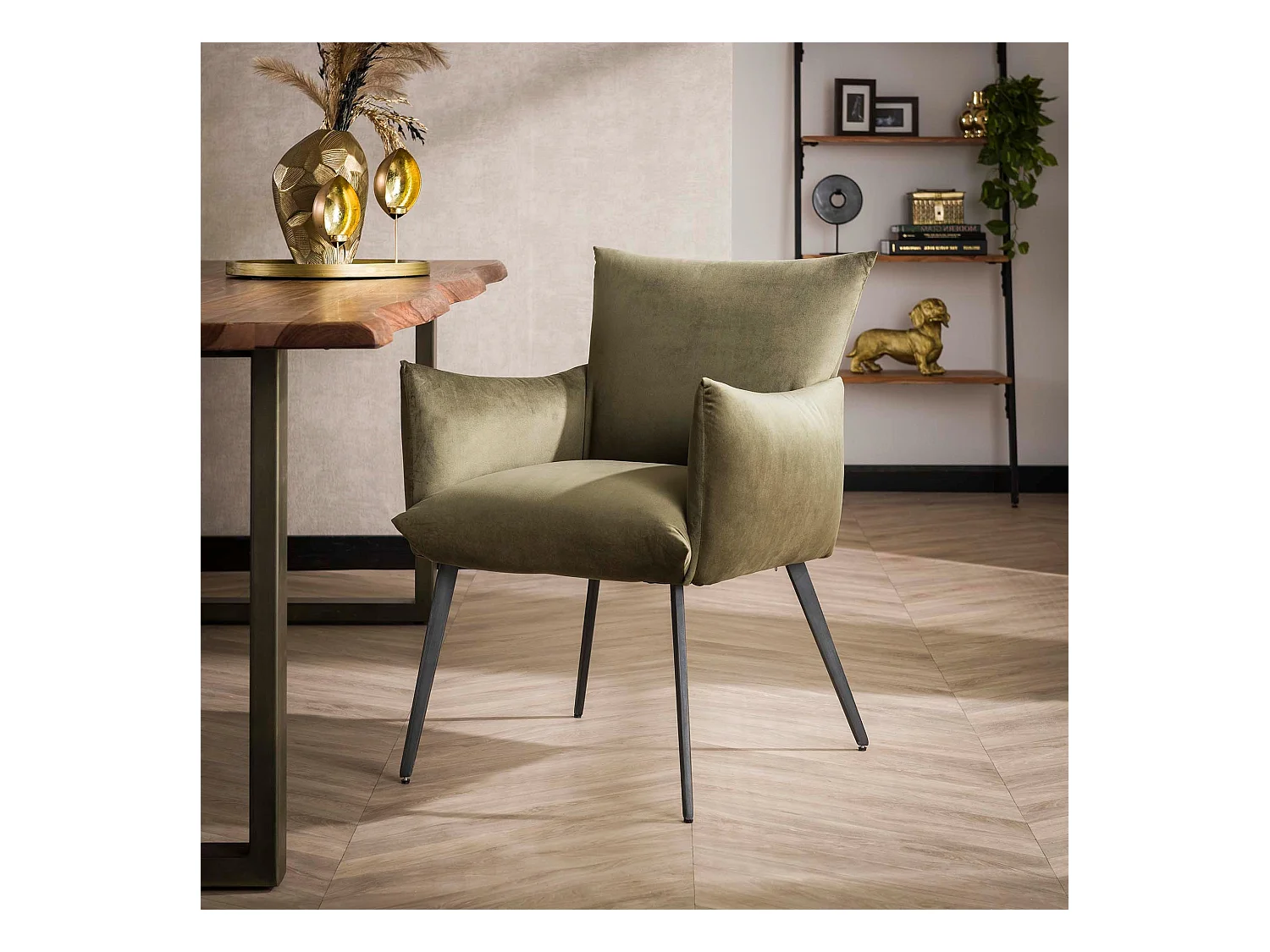 Fauteuil de salle à manger Lobby - Velours Vert