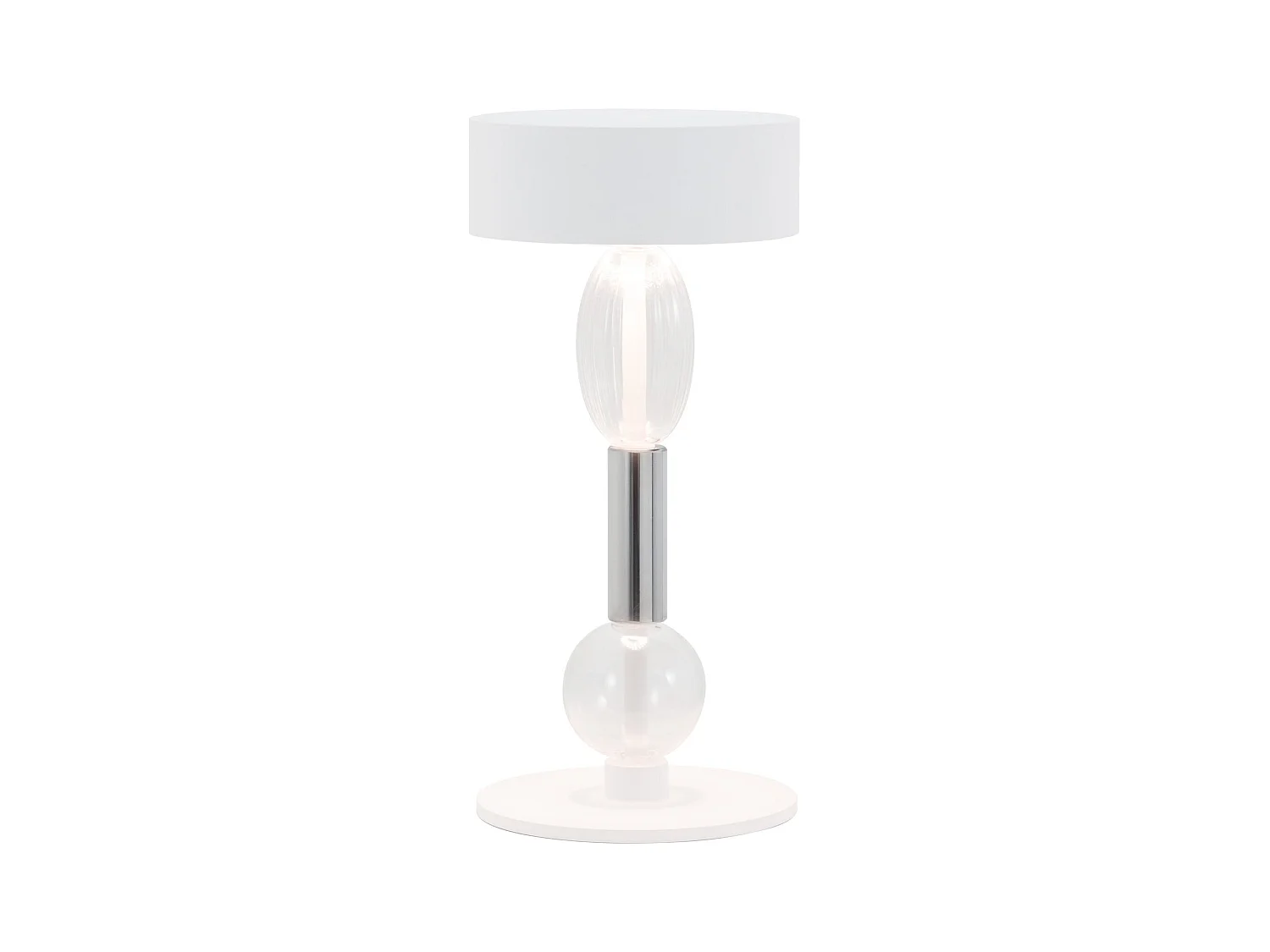 Zafferano Royal Family Wi-Fi - Lampe de table LED intelligente rechargeable, variateur tactile, autonomie 36 h - Aluminium blanc et verre soufflé