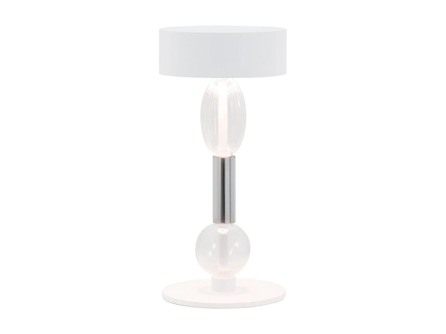 Zafferano Royal Family Wi-Fi - Luminária de mesa LED inteligente recarregável com dimmer, 36h de autonomia - Alumínio branco e vidro soprado