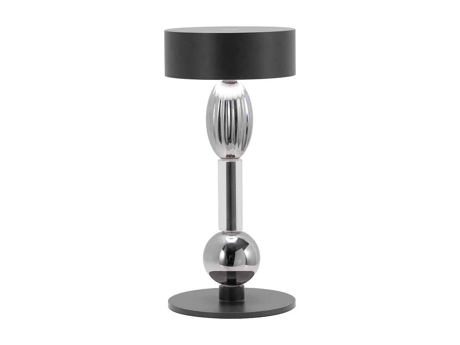 Zafferano Royal Family Wi-Fi - Luminária de mesa LED recarregável com toque dimmer, 36h de autonomia - Alumínio titânio e vidro soprado