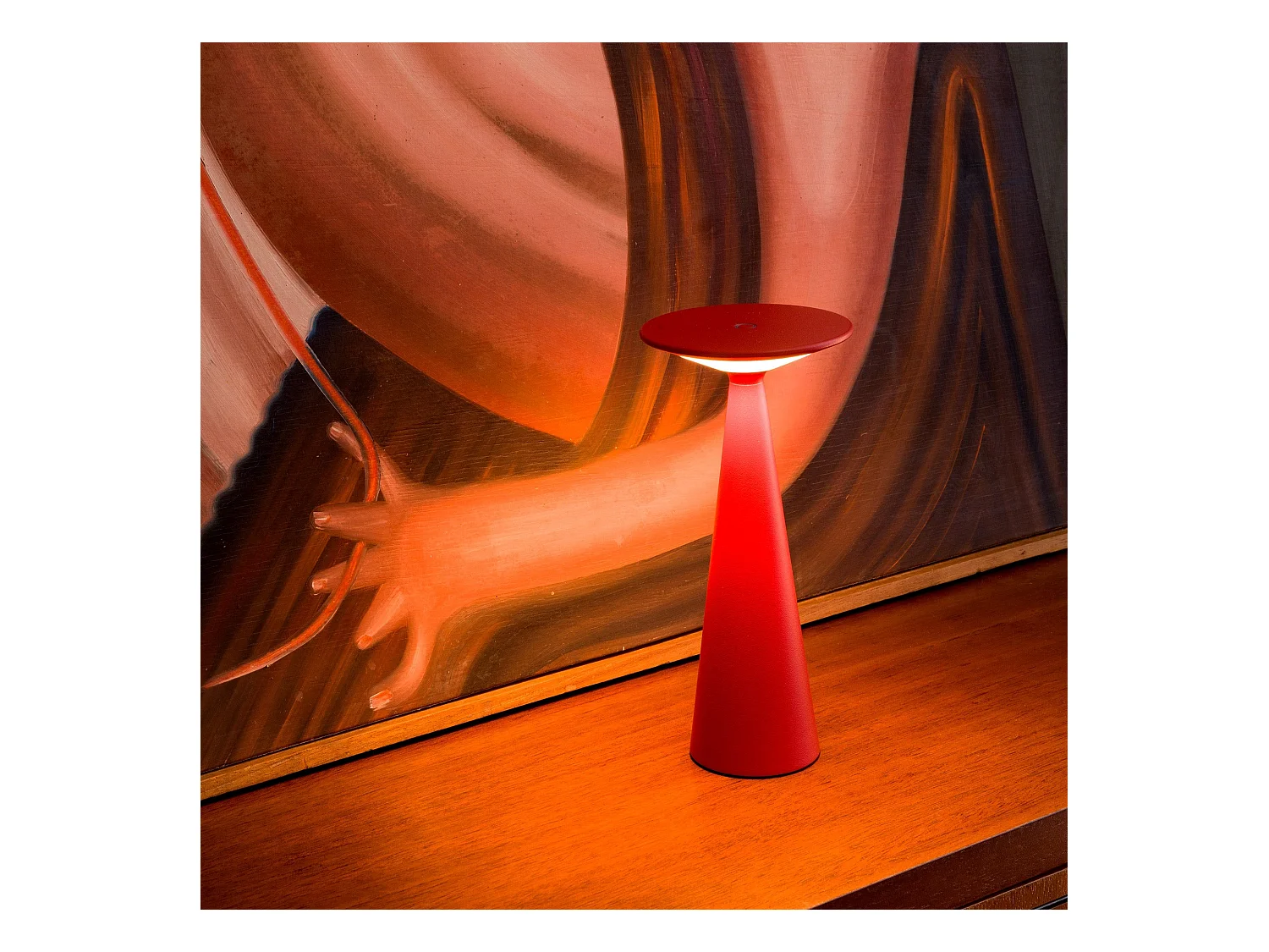 Zafferano Damina - Lampe de table LED rechargeable, variateur tactile, autonomie 8 h, IP65 - Sans fil, finition aluminium rouge