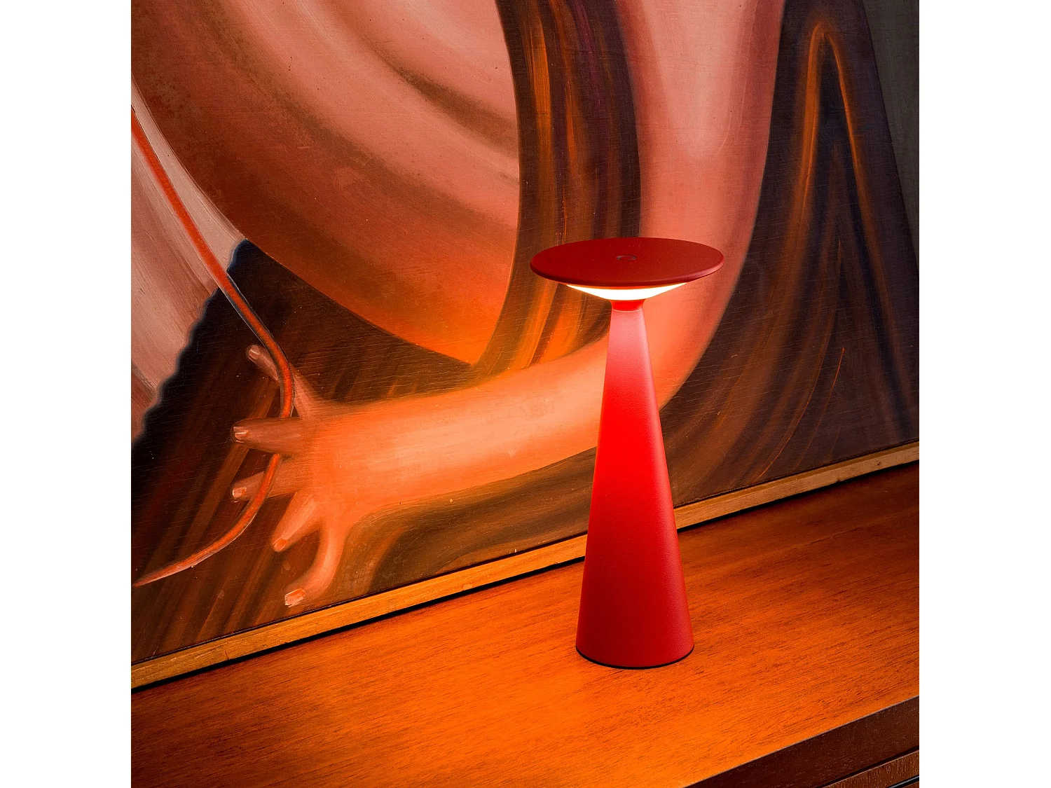 Zafferano Damina - Lampe de table LED rechargeable, variateur tactile, autonomie 8 h, IP65 - Sans fil, finition aluminium rouge