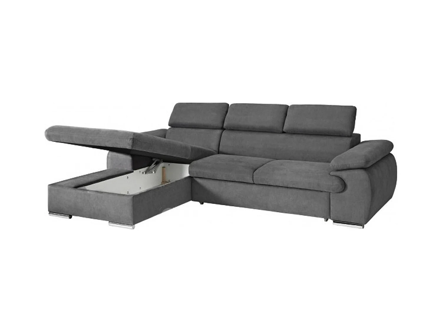 Canapé d'angle coté gauche convertible velours côtelé beige avec têtières - KOST