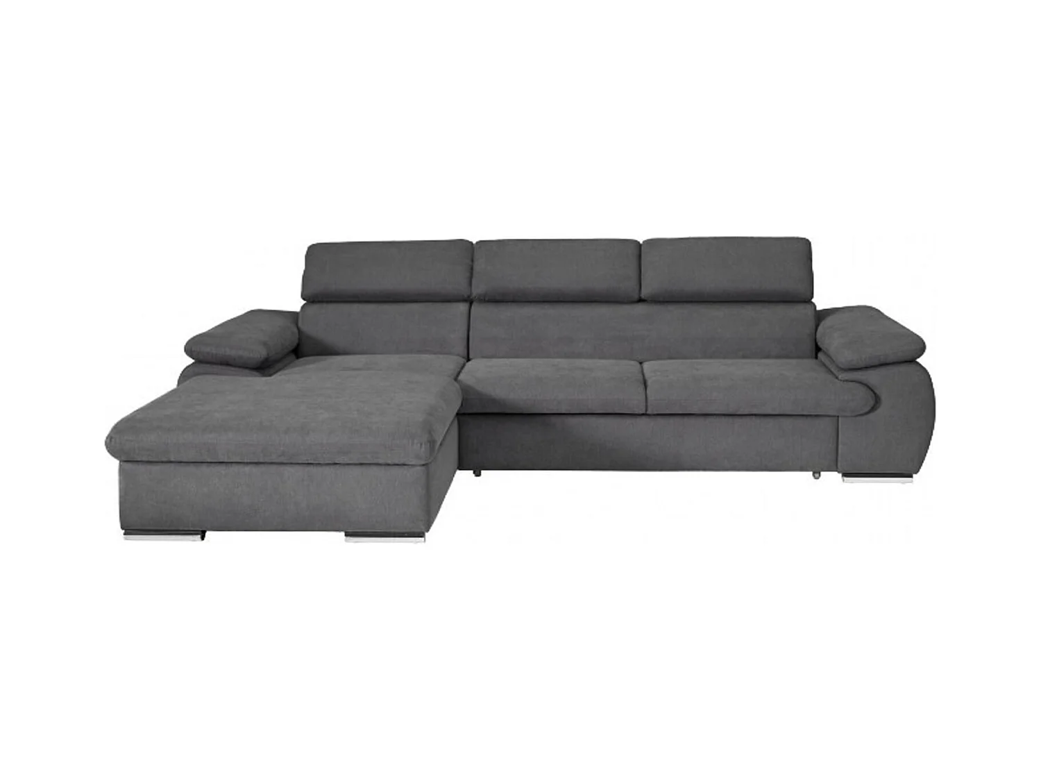 Canapé d'angle coté gauche convertible velours côtelé beige avec têtières - KOST