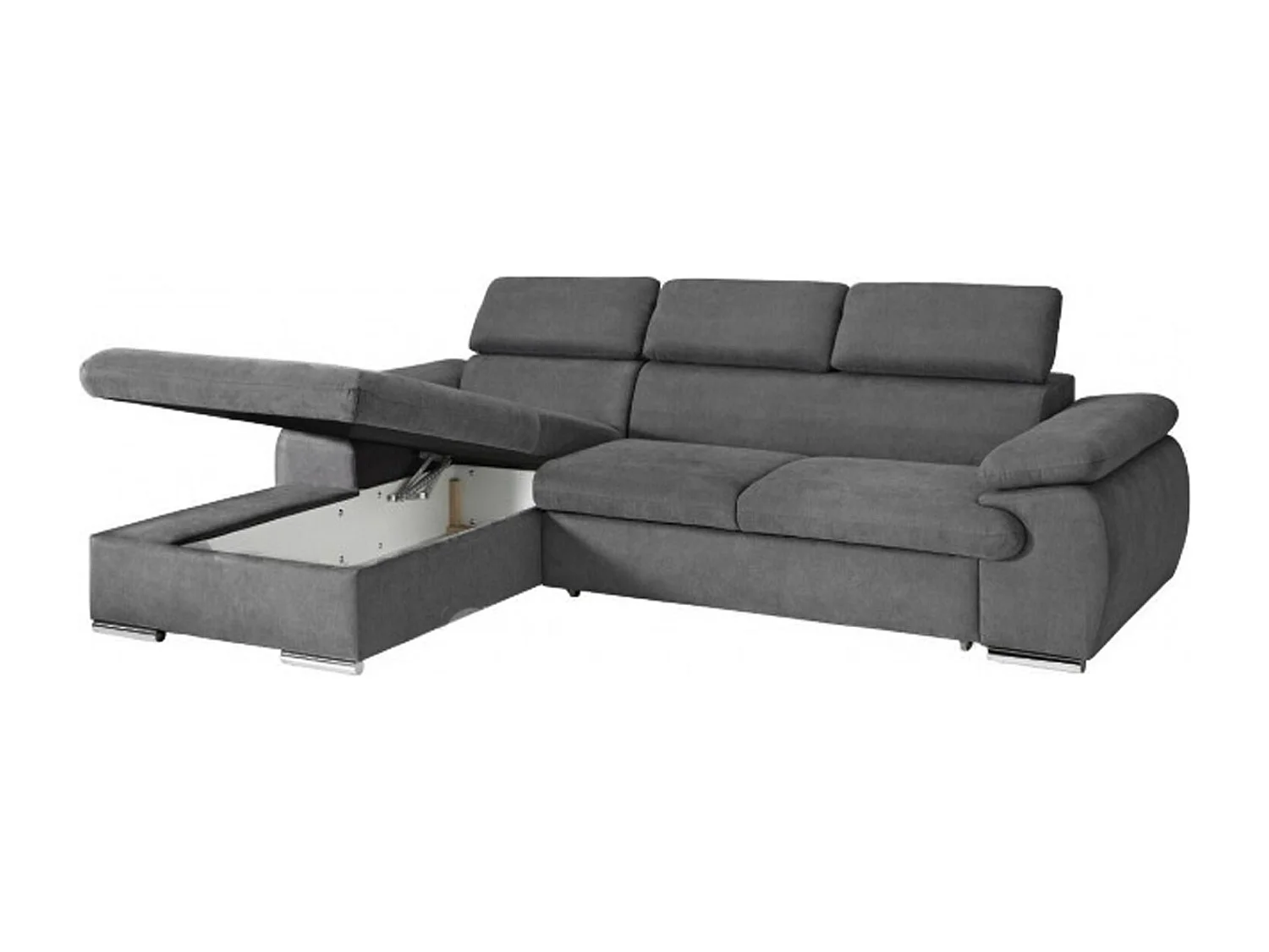 Canapé d'angle coté gauche convertible velours côtelé beige avec têtières - KOST