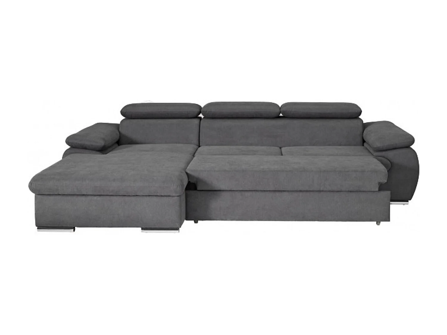 Canapé d'angle coté gauche convertible velours côtelé beige avec têtières - KOST