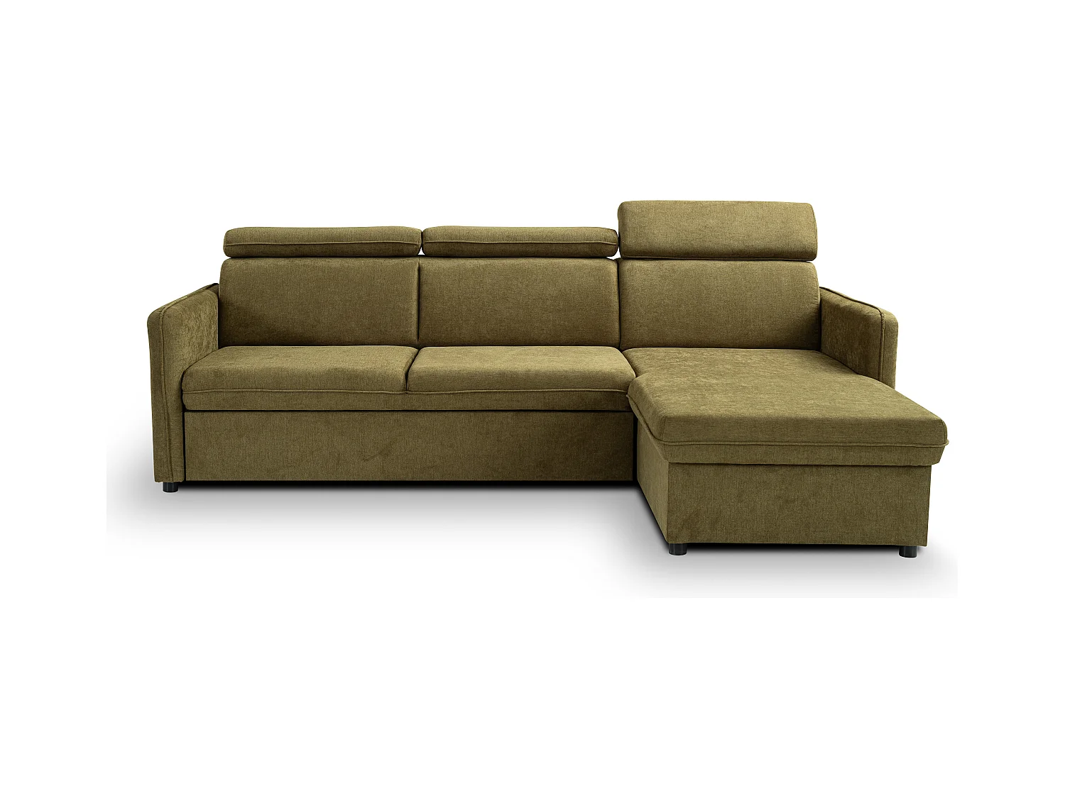 Canapé d'angle NOTTI convertible - Tétières mobiles - Coffre de rangement - Tissu lisse vert - Angle réversible