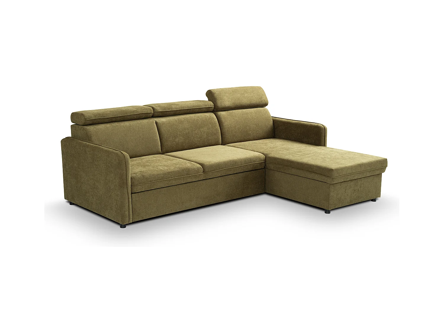 Canapé d'angle NOTTI convertible - Tétières mobiles - Coffre de rangement - Tissu lisse vert - Angle réversible