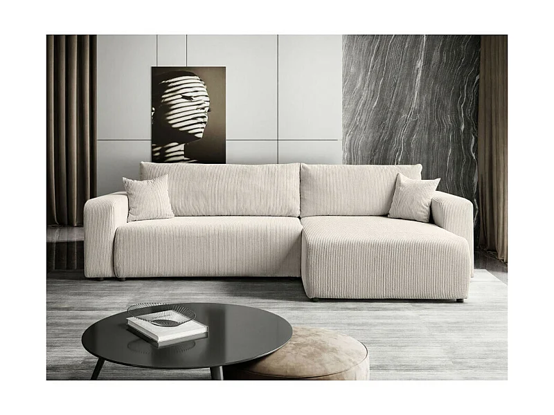 Canapé d'angle GOYA XL convertible réversible 277 cm coffre de rangement tissu velours côtelé