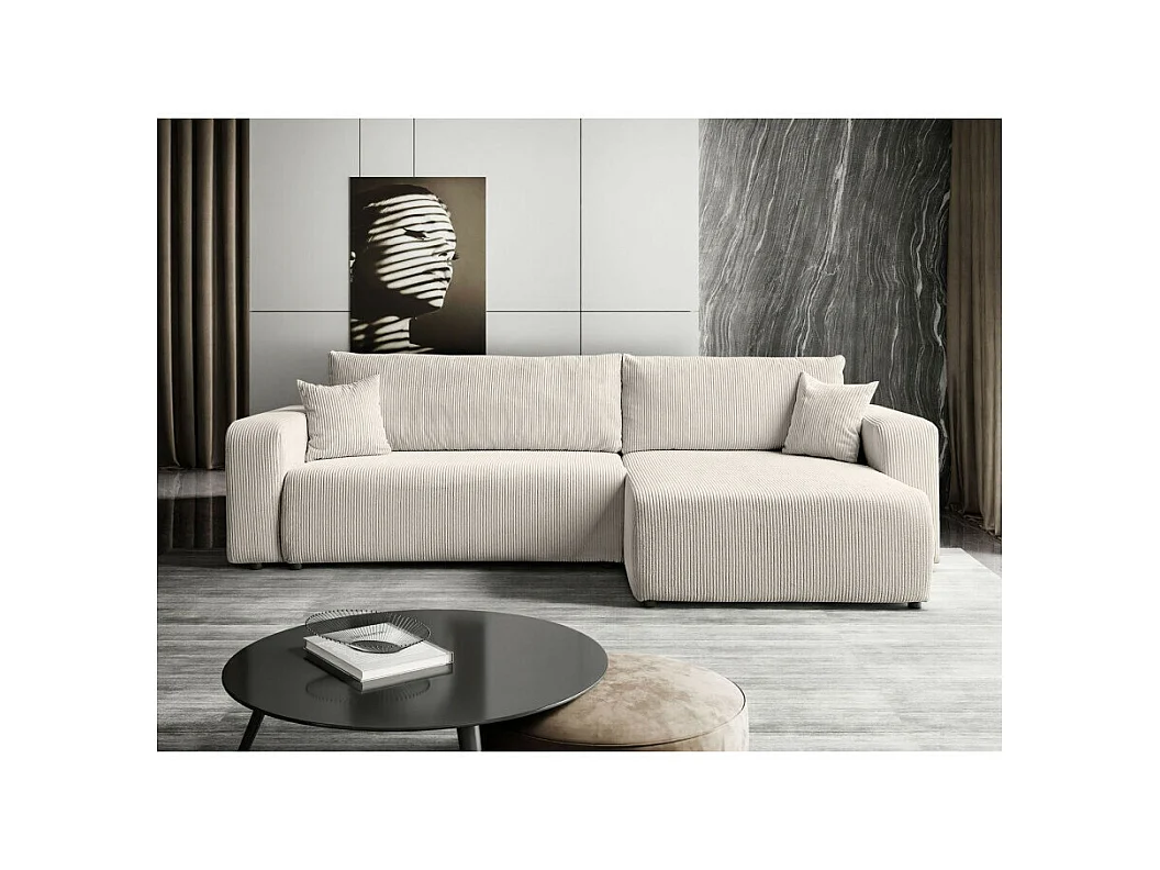 Canapé d'angle GOYA XL convertible réversible 277 cm coffre de rangement tissu velours côtelé