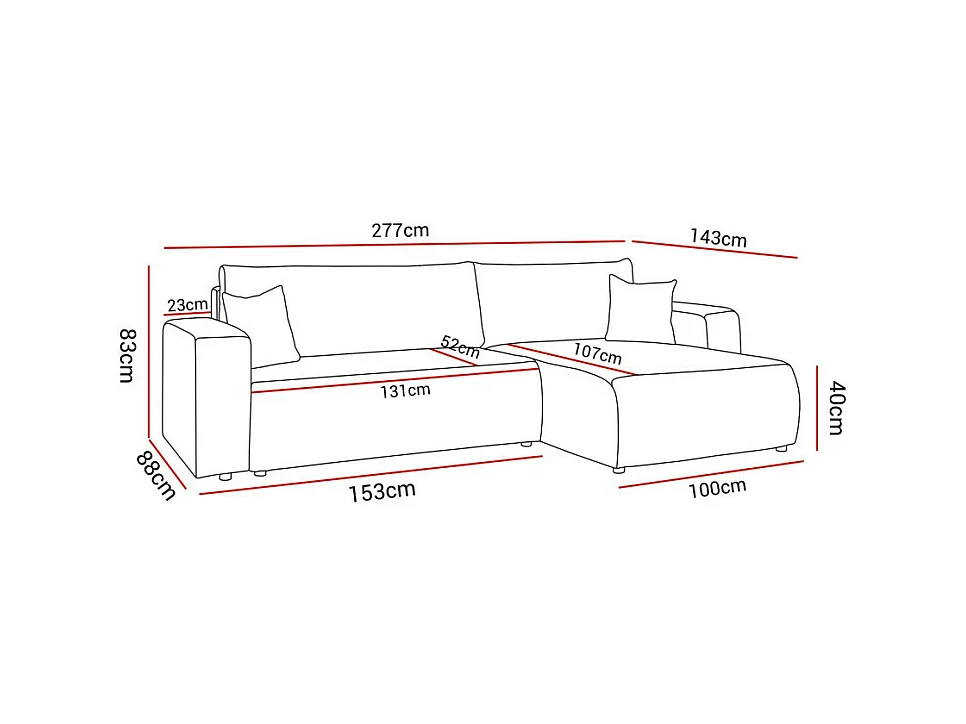 Canapé d'angle GOYA XL convertible réversible 277 cm coffre de rangement tissu velours côtelé