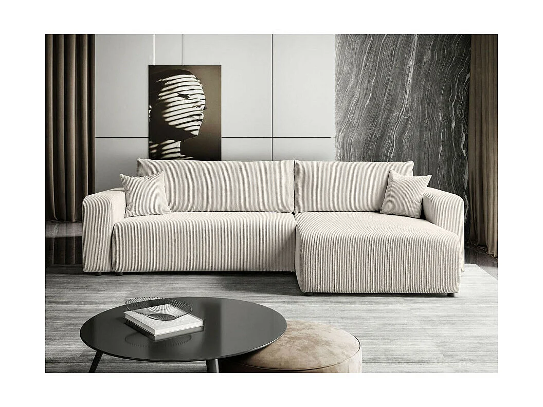 Canapé d'angle GOYA XL convertible réversible 277 cm coffre de rangement tissu velours côtelé