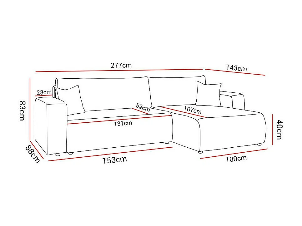 Canapé d'angle GOYA XL convertible réversible 277 cm coffre de rangement tissu velours côtelé