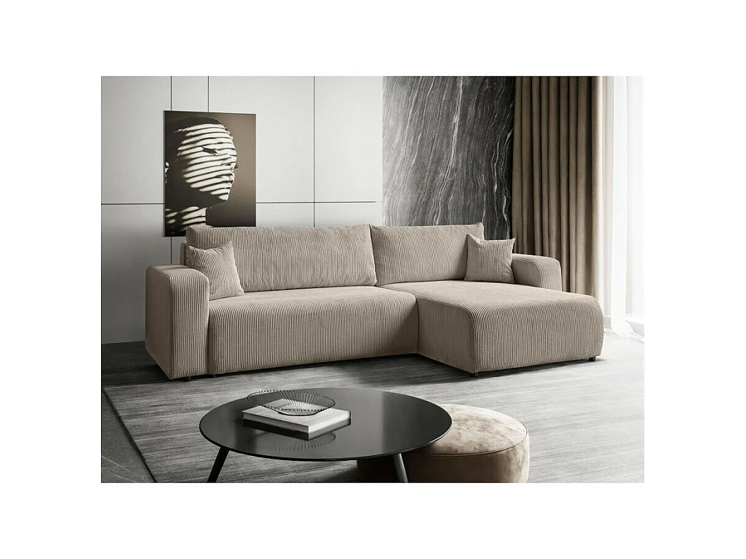 Canapé d'angle GOYA XL convertible réversible 277 cm coffre de rangement tissu velours côtelé