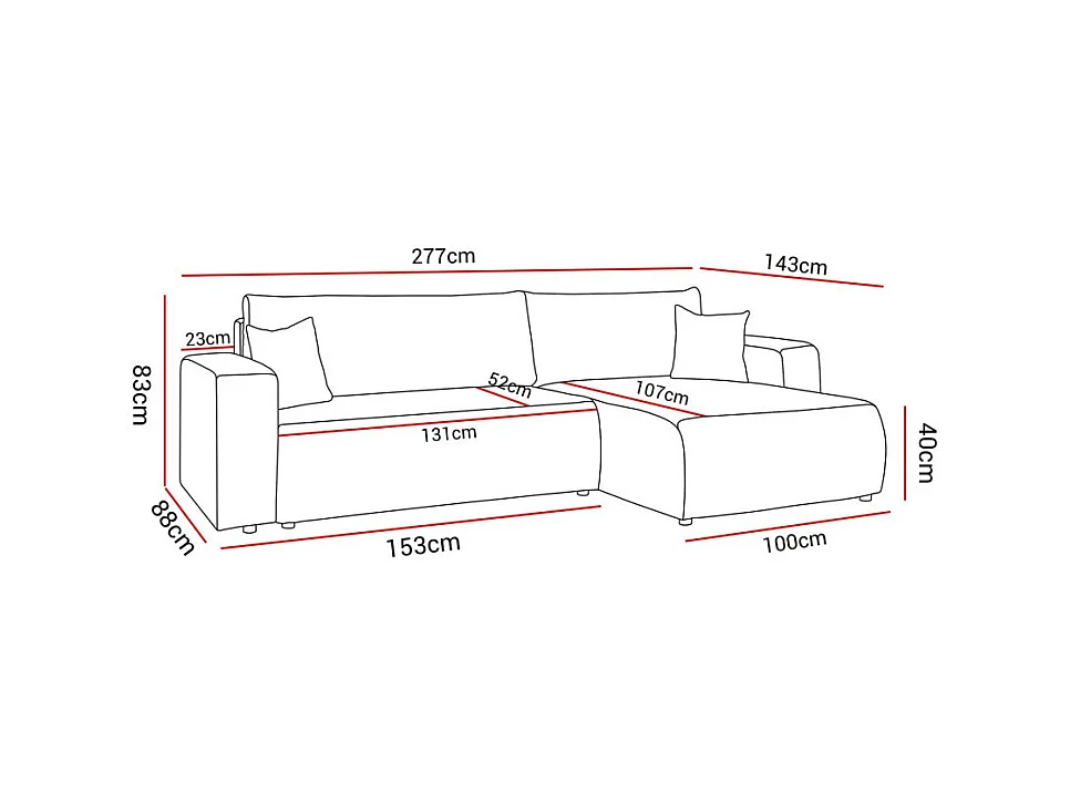 Canapé d'angle GOYA XL convertible réversible 277 cm coffre de rangement tissu velours côtelé