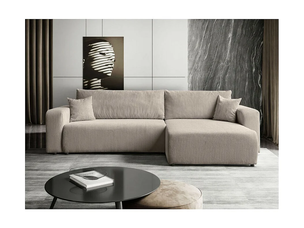 Canapé d'angle GOYA XL convertible réversible 277 cm coffre de rangement tissu velours côtelé