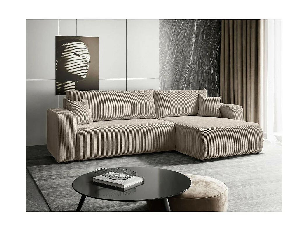 Canapé d'angle GOYA XL convertible réversible 277 cm coffre de rangement tissu velours côtelé