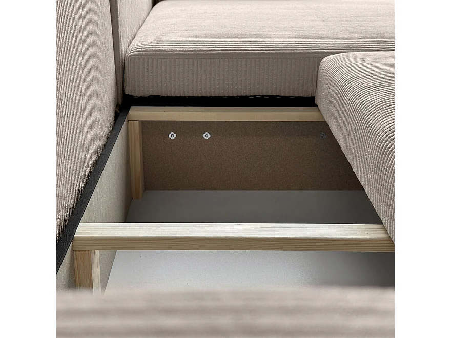 Canapé d'angle GOYA XL convertible réversible 277 cm coffre de rangement tissu velours côtelé