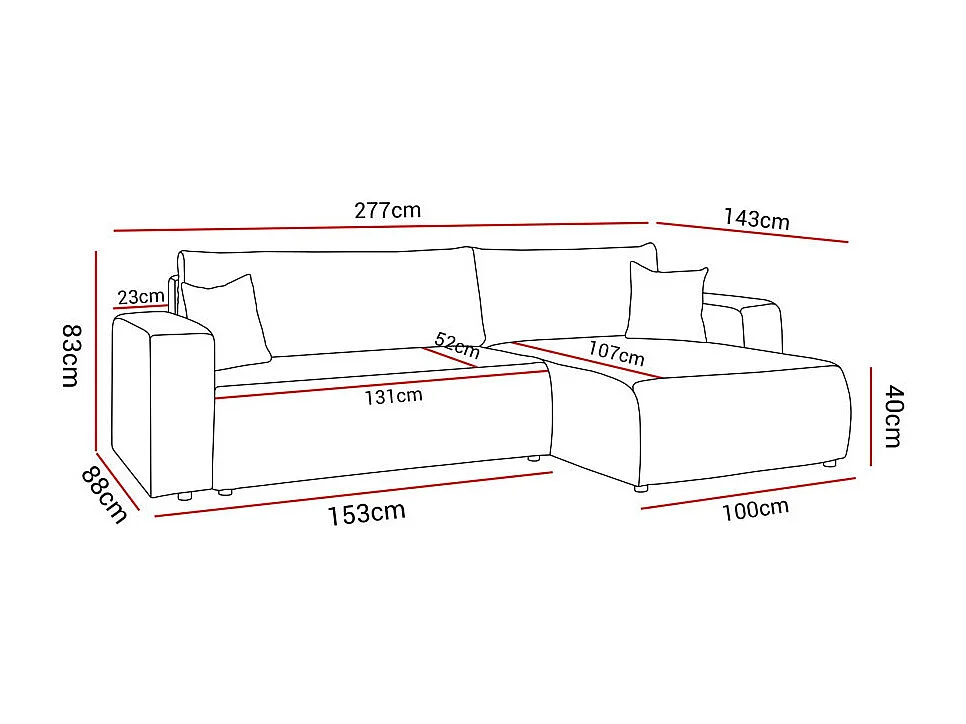 Canapé d'angle GOYA XL convertible réversible 277 cm coffre de rangement tissu velours côtelé