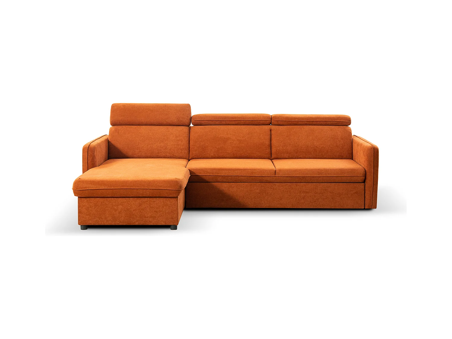 Canapé d'angle NOTTI convertible - Tétières mobiles - Coffre de rangement - Tissu lisse terracotta- Angle réversible