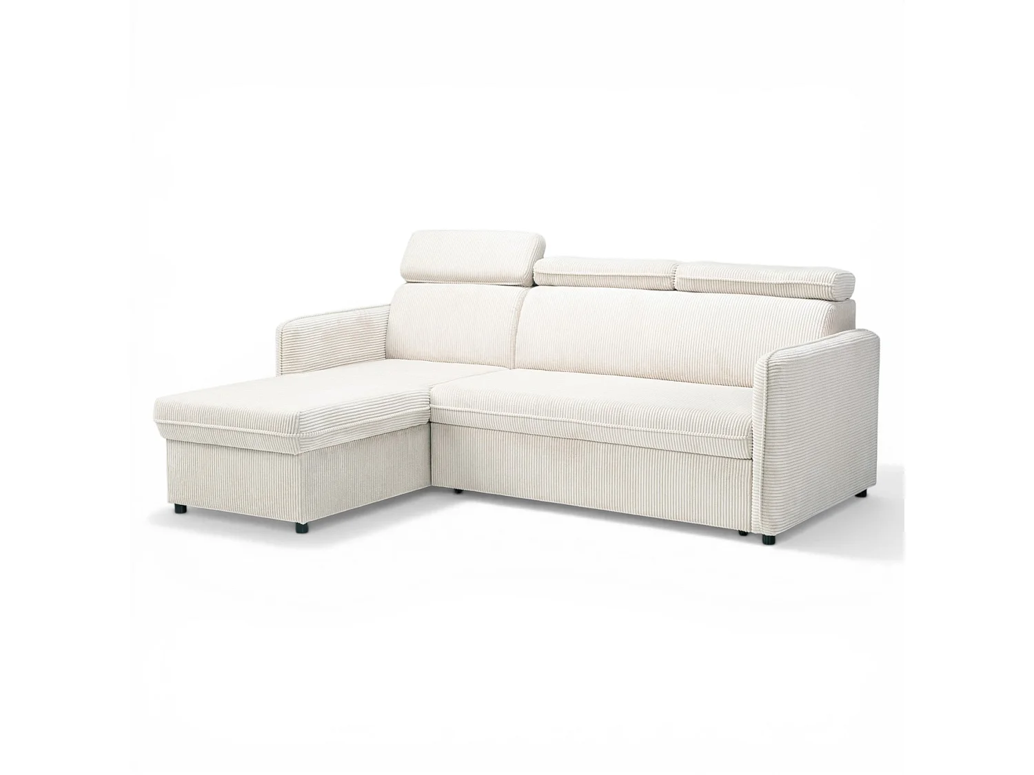 Canapé d'angle convertible 3 places avec coffre en velours beige