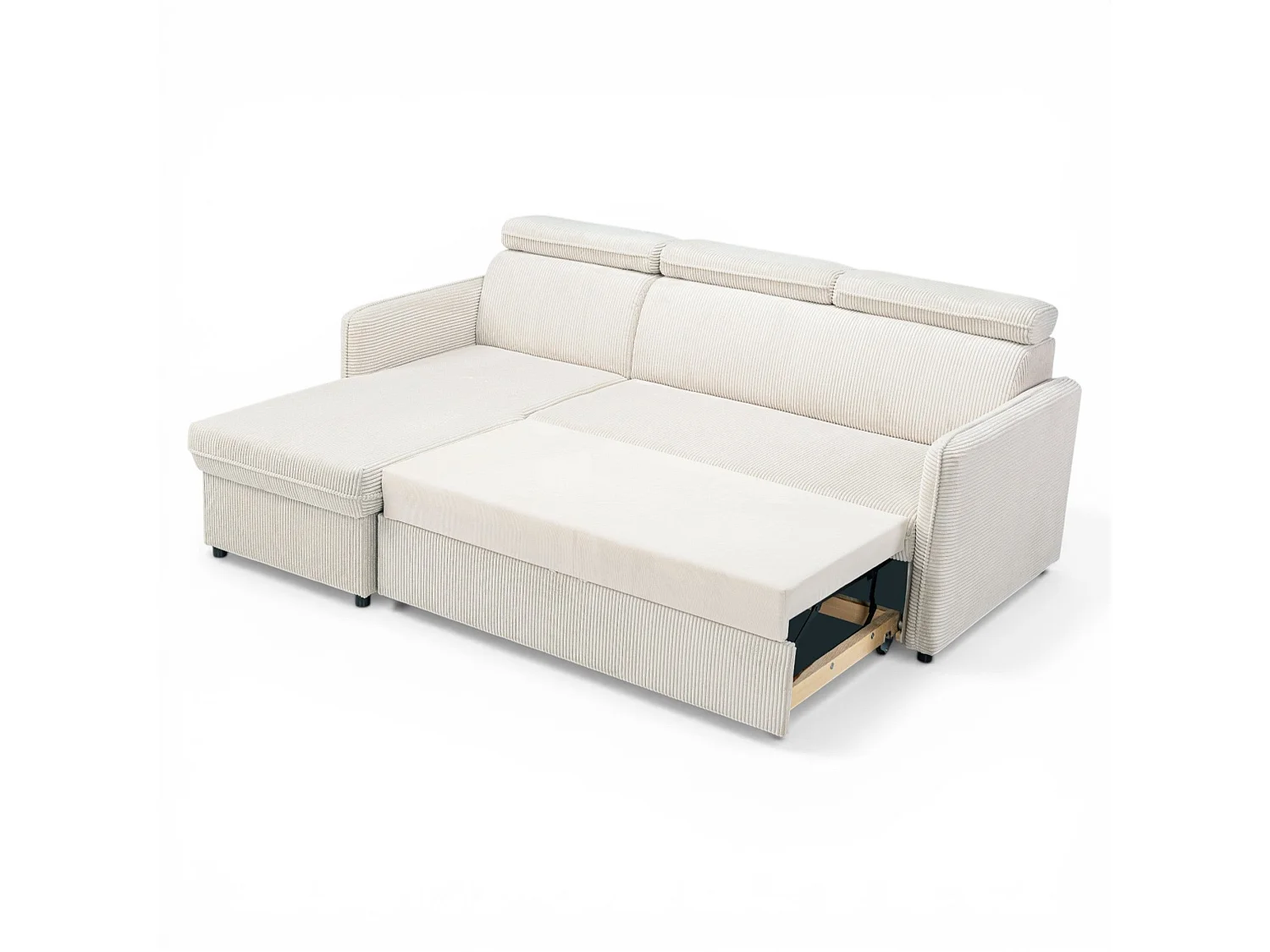 Canapé d'angle convertible 3 places avec coffre en velours beige